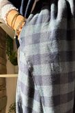 Nora Brushed Cotton Gingham Classic Barrel Pant Navy